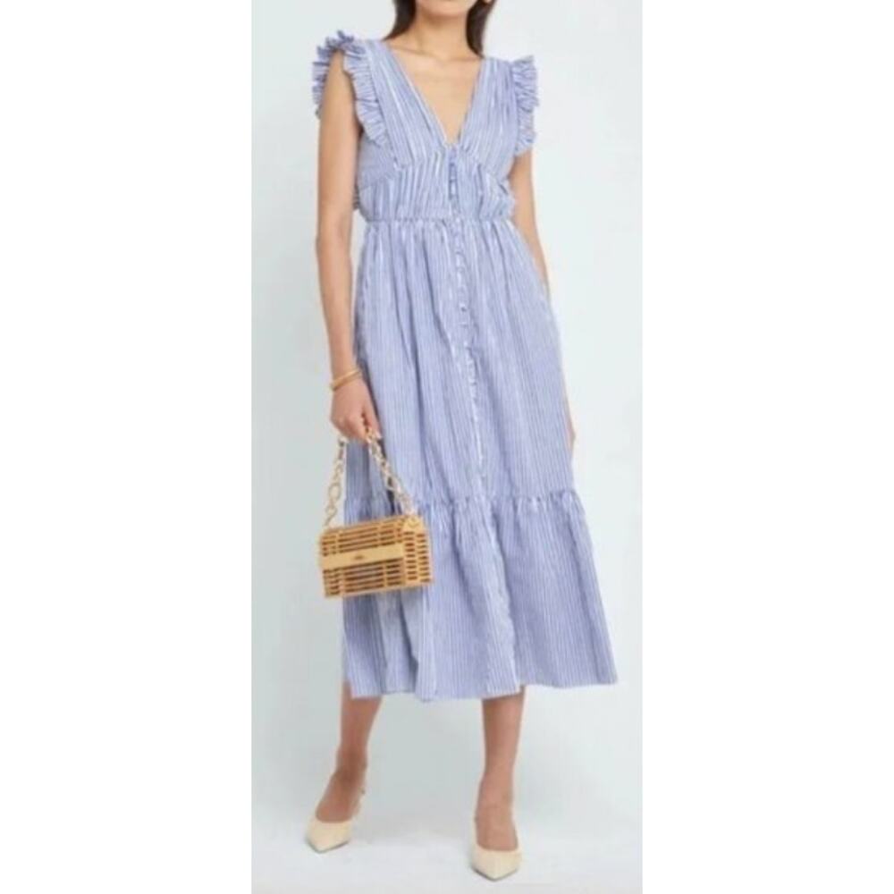Tuckernuck O.P.T. Blue White Striped Flounce Ruffle Cut-out Stella Maxi Dress S